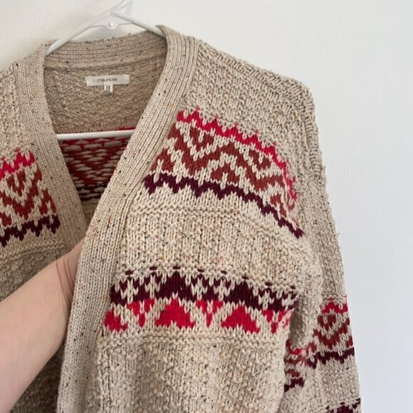 MAURICES Cream Beige Brown Pink Geometric Fair Isle Duster Long Cardigan Sweater - Picture 8 of 15